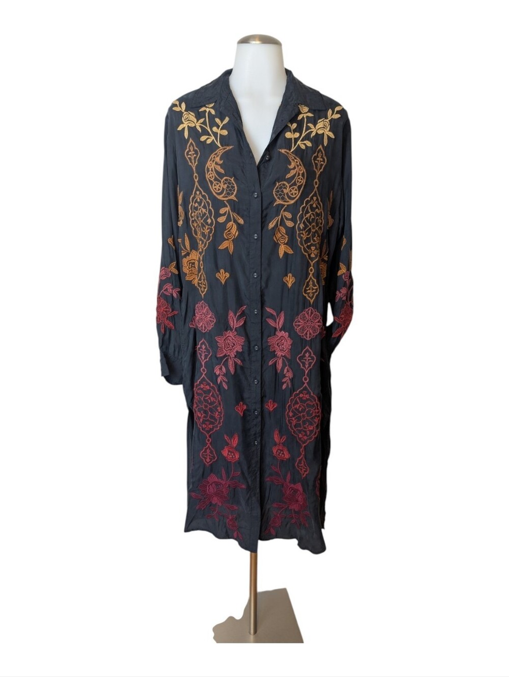 Johnny Was Kiana Relaxed Overshirt Dress Embroidery Button Up Size Small - Picture 5 of 11